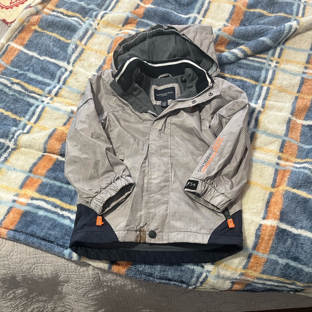 London Fog Kids Gray and Navy Raincoat